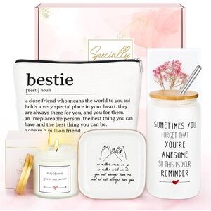 6piece bestie bundle candle. trinket dish,makeup pouch, 16oz glass cup,card box